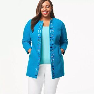 Talbots WOMAN EXCLUSIVE FISH-EMBROIDERED TOPPER Blue Fish Blazer 18w nwt